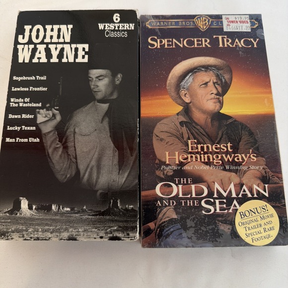 Other - 2 VHS John Wayne Western Classics And Spencer Tracy The Old Man And The Sea